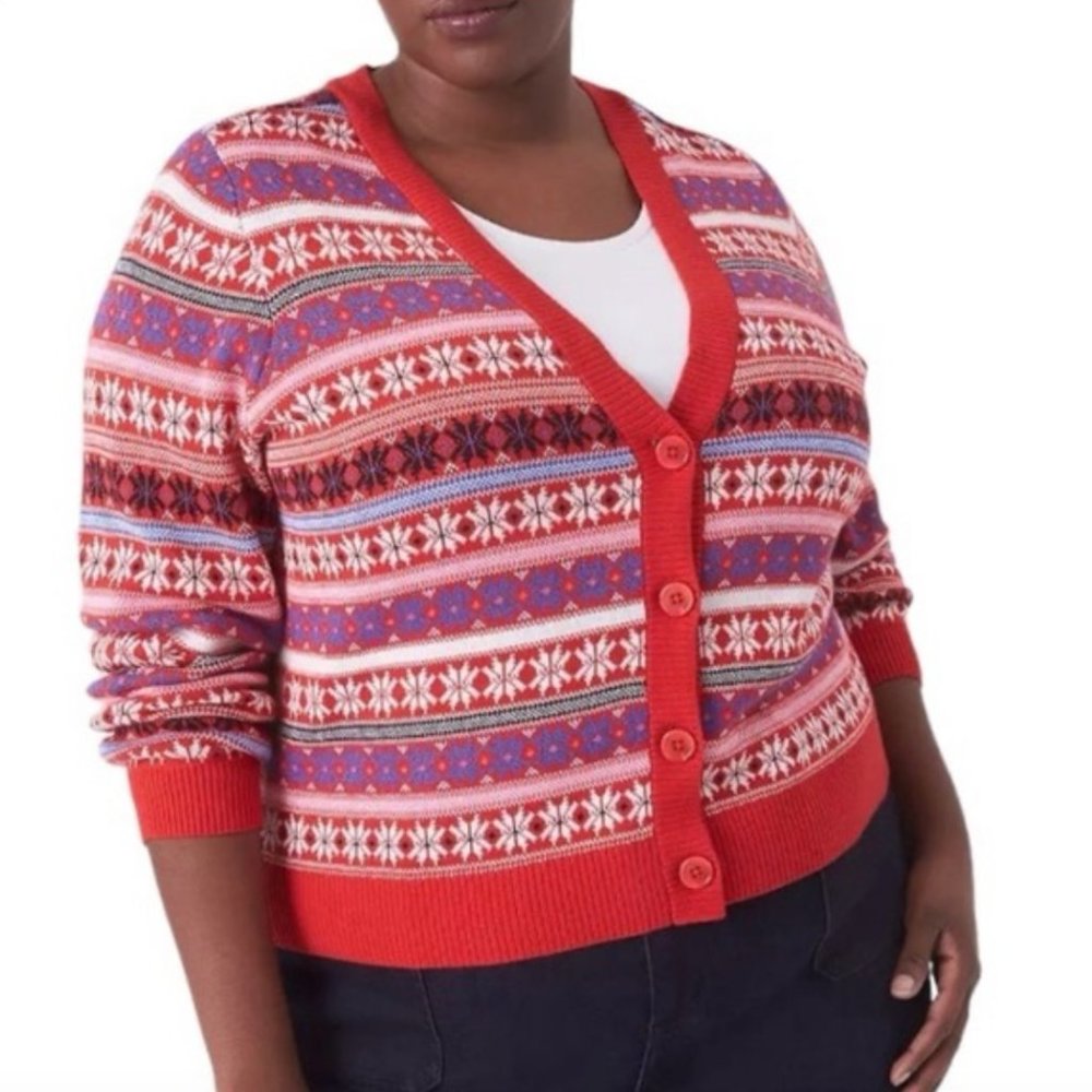 NWOT Lane Bryant Fair Isle Holiday Snowflake Cardigan Sweater - Picture 3 of 8